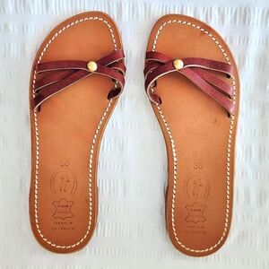 La Botte Gardiane Flat Sandals Burgundy Leather Women's EU 36 Made in France